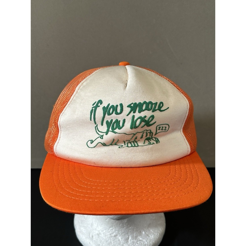 Vintage If You Snooze You Lose Trucker Hat Orange And White